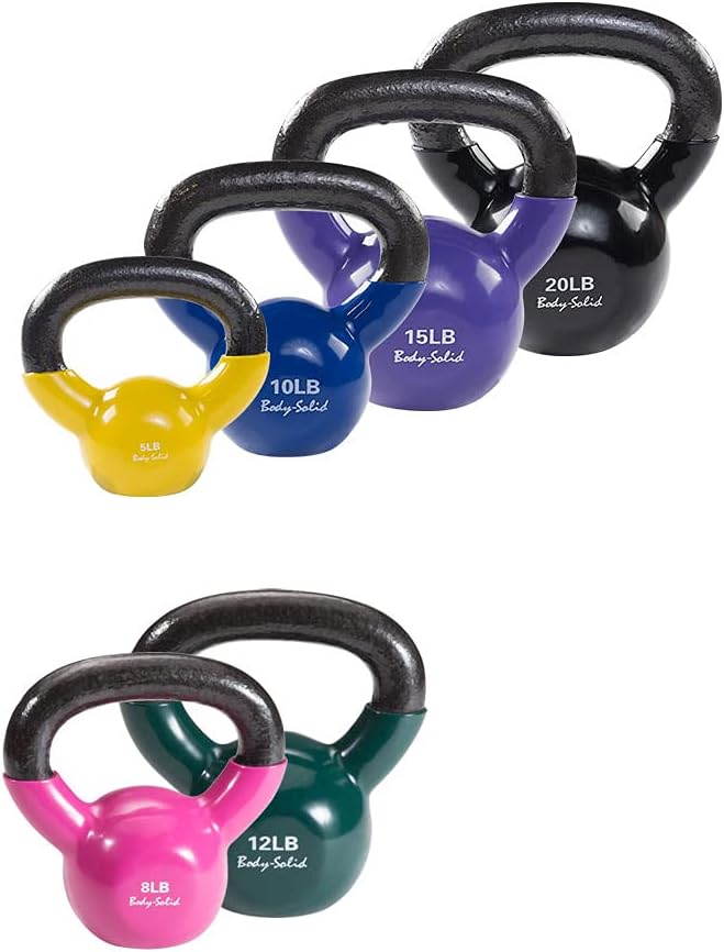 KBVS70- Vinyl Coated Kettle Bells Set, One Each 5,8,10,12,15,20 Body-Solid