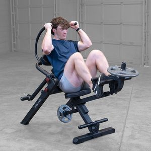 The Body-Solid GAB300B Semi-Recumbent Ab Bench is designed with a 5-position adjustable seat, a 5-position upper ab arm, and a 4-position lower ab leg support, allowing users of all sizes to customize the bench for a personalized workout experience. 