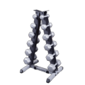 The Body-Solid GDR44B Vertical Dumbbell Rack has a unique two-tier design that can hold up to 6 pairs of hex dumbbells up to 35 lbs. The rack's levels are offset, providing easy access to the dumbbells.