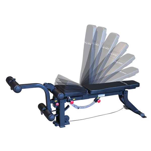 Body-Solid (GLEG) Adjustable Weight Bench with Cabled Leg Developer for Power Rack Weight Attachment, Foldable Workout Bench for Dumbbell Workouts, Incline Decline Bench
