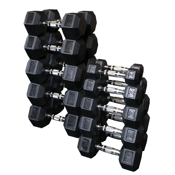 Grey Hex Dumbell set 5-50lb pairs Body Solid
