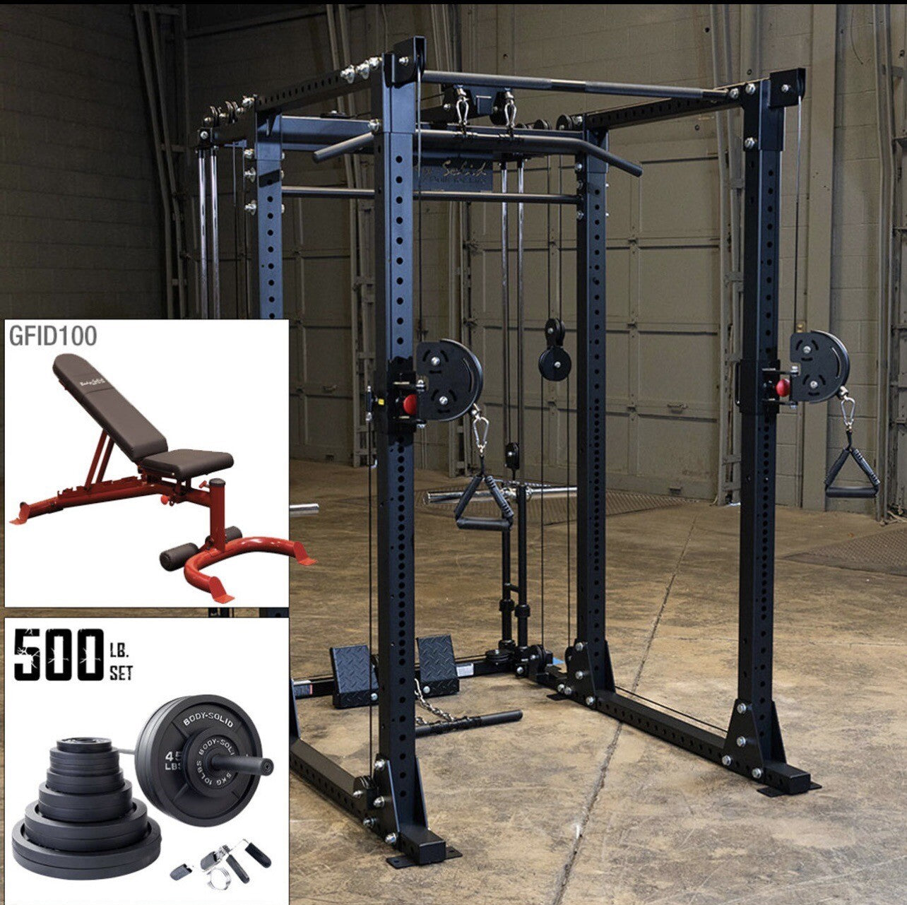 Body-Solid GPR400 Power Rack with Functional Trainer and Weight Set