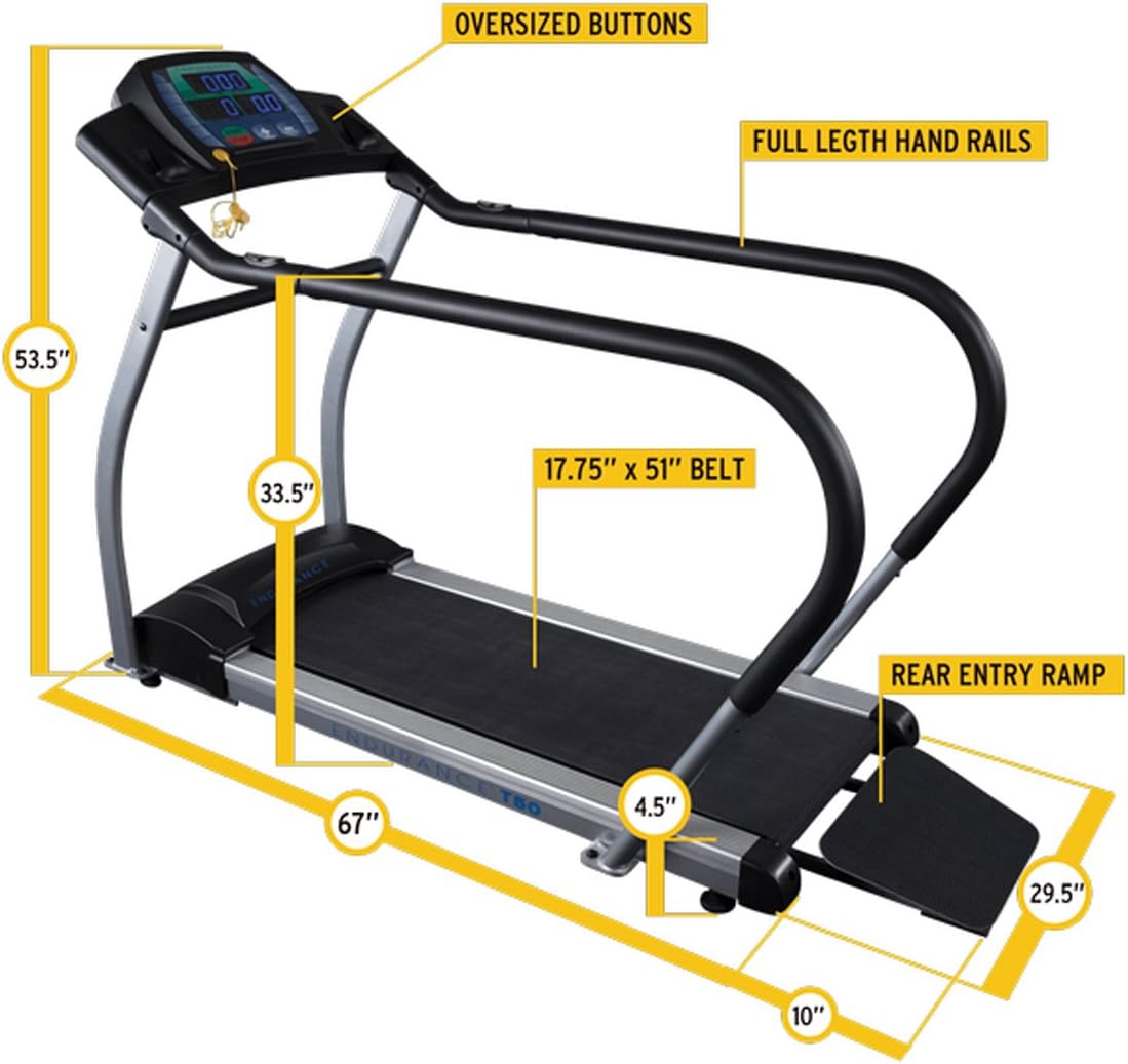 Body Solid (T50) Endurance Cardio Walking Treadmill - Adjustable Speed, Full-Length Handrails, Wide Ramp, Heart Rate Monitor, LED Display