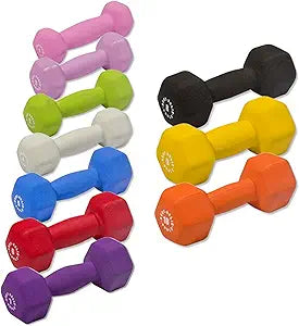 (BSTNDS110) Neoprene Dumbbell for Weight and Aerobic Training, Pilates & Physical Therapy, Hand Weights Set for Women, Free Weights Hex End Dumbbells, 1-10lbs. Pair