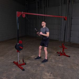 This cable crossover machine allows users to access a near-unlimited number of high and low pulley exercises while working every major muscle group.