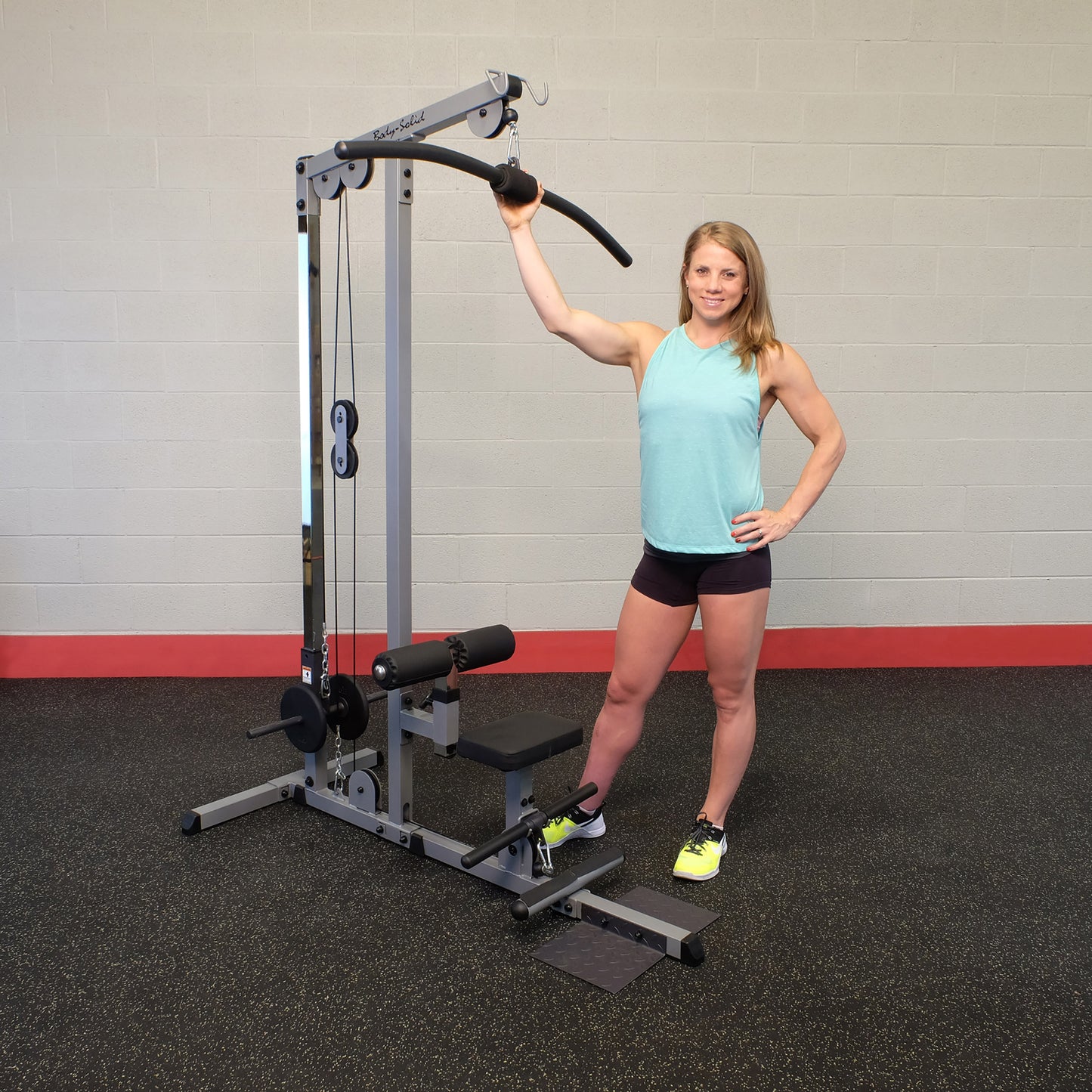 Body-Solid (GLM83) Pro LAT Machine with Low Row Bar - Multi-Position Foam Rollers, Includes 48" LAT Bar & 20" Straight Bar, Smooth Nylon Bushings