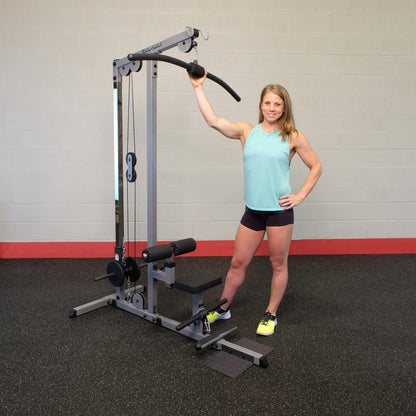 Body-Solid (GLM83) Pro LAT Machine with Low Row Bar - Multi-Position Foam Rollers, Includes 48" LAT Bar & 20" Straight Bar, Smooth Nylon Bushings