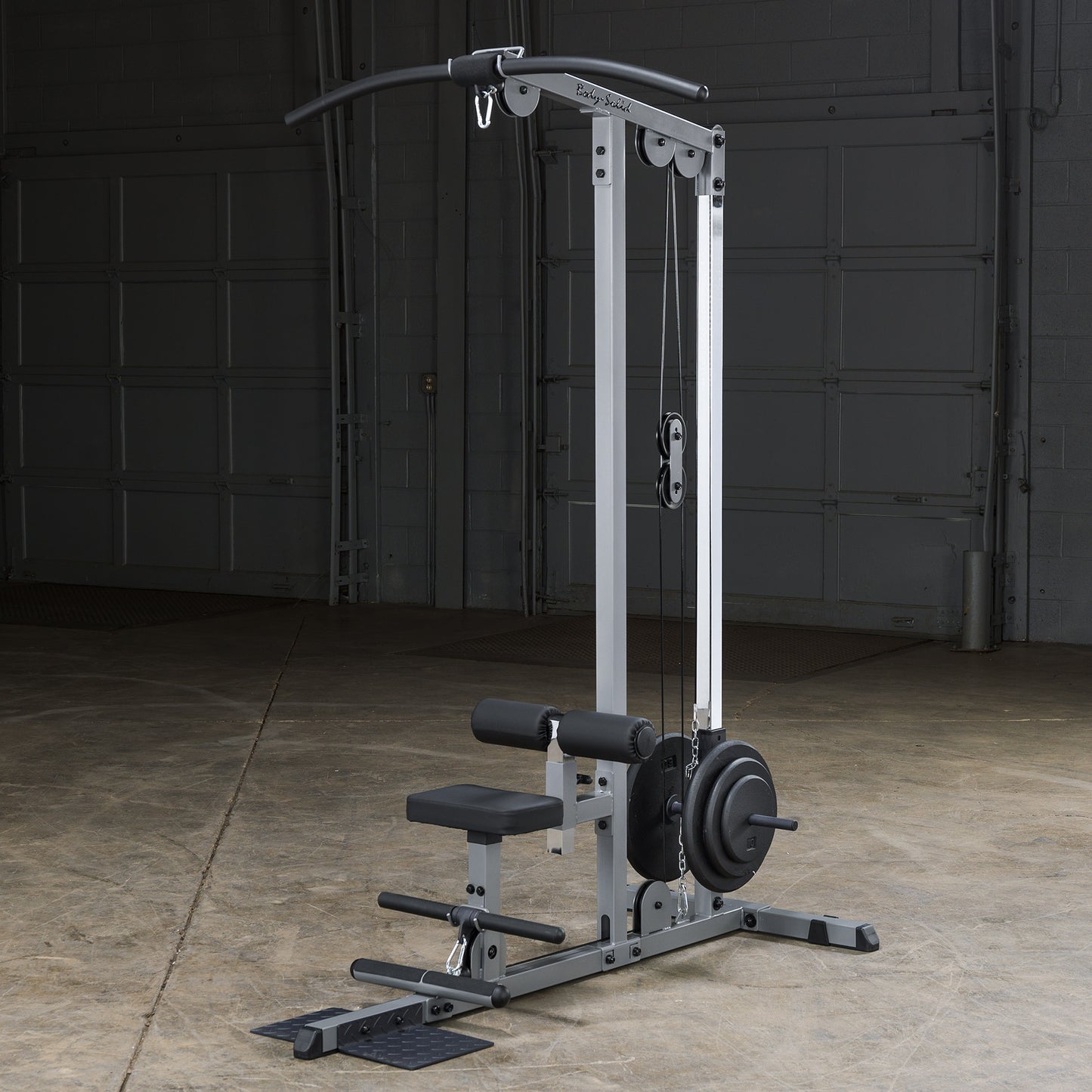 Body-Solid (GLM83) Pro LAT Machine with Low Row Bar - Multi-Position Foam Rollers, Includes 48" LAT Bar & 20" Straight Bar, Smooth Nylon Bushings