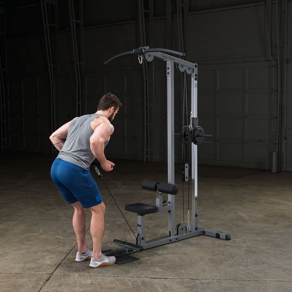 Body-Solid (GLM83) Pro LAT Machine with Low Row Bar - Multi-Position Foam Rollers, Includes 48" LAT Bar & 20" Straight Bar, Smooth Nylon Bushings