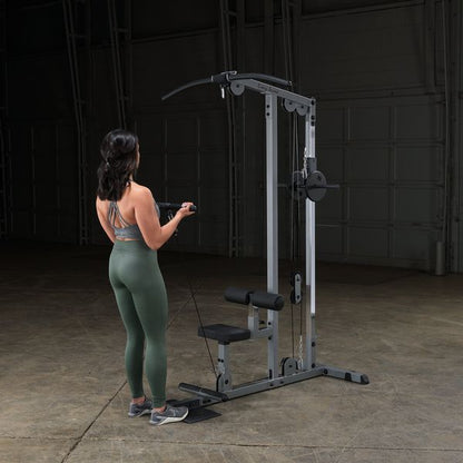 Body-Solid (GLM83) Pro LAT Machine with Low Row Bar - Multi-Position Foam Rollers, Includes 48" LAT Bar & 20" Straight Bar, Smooth Nylon Bushings