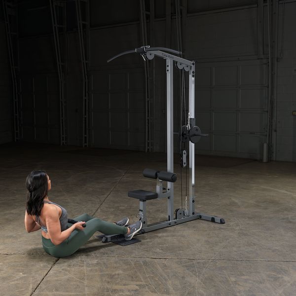 Body-Solid (GLM83) Pro LAT Machine with Low Row Bar - Multi-Position Foam Rollers, Includes 48" LAT Bar & 20" Straight Bar, Smooth Nylon Bushings