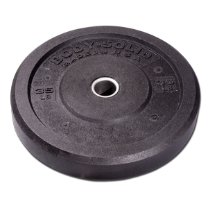 Body-Solid Full Commercial /Premium  Bumper plates are Made in the USA with recycled materials and a Stainless Steel bushing for long life and durability