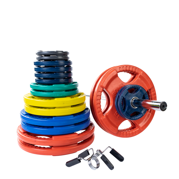 Color 400 LB Rubber Grip Oly Set, Chrome Bar