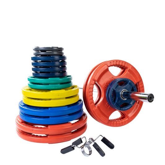 Color 400 LB Rubber Grip Oly Set, Chrome Bar