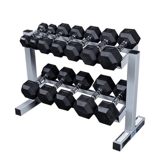 Body-Solid (PDR282X) 2-Tier Dumbbell Rack - Heavy-Duty 30inch Wide Weight Stand, Home Gym Storage Solution Holds 1 pair each of 5-30 lb. Dumbbells