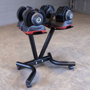 Keep your workout space organized and clutter-free with the Body-Solid ADST Adjustable Dumbbell Stand, designed specifically for the Body-Solid Tools SDBX66 and RUGGED YADB100 Adjustable Dumbbells.