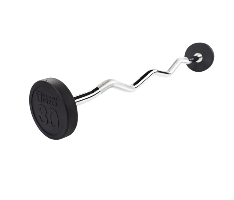 Rubber Coated Fixed Curl Barbell, 30lb