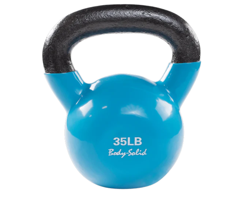 Vinyl Coated Kettlebell, 35lb light blue