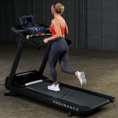 Endurance by Body-Solid (T150) Incline Treadmill for Jogging & Walking, 400lbs. Weight Capacity, 4 HP Electric Motor Running Machine With Anti-Static Carbon Woven Belt, Speed Range 0.5-12.5 mph, Black