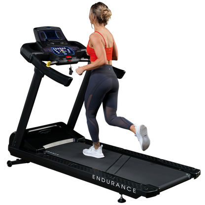 Endurance by Body-Solid (T150) Incline Treadmill for Jogging & Walking, 400lbs. Weight Capacity, 4 HP Electric Motor Running Machine With Anti-Static Carbon Woven Belt, Speed Range 0.5-12.5 mph, Black