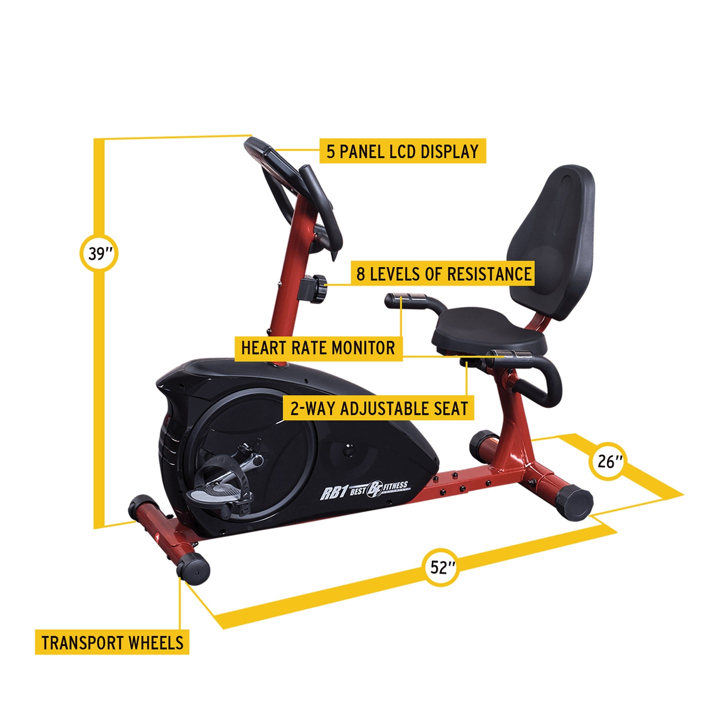 Body-Solid Best Fitness (BFRB1R) Recumbent Exercise Bike for Home - Indoor Workout Stationary Bike with LCD Display & Adjustable Magnetic Resistance